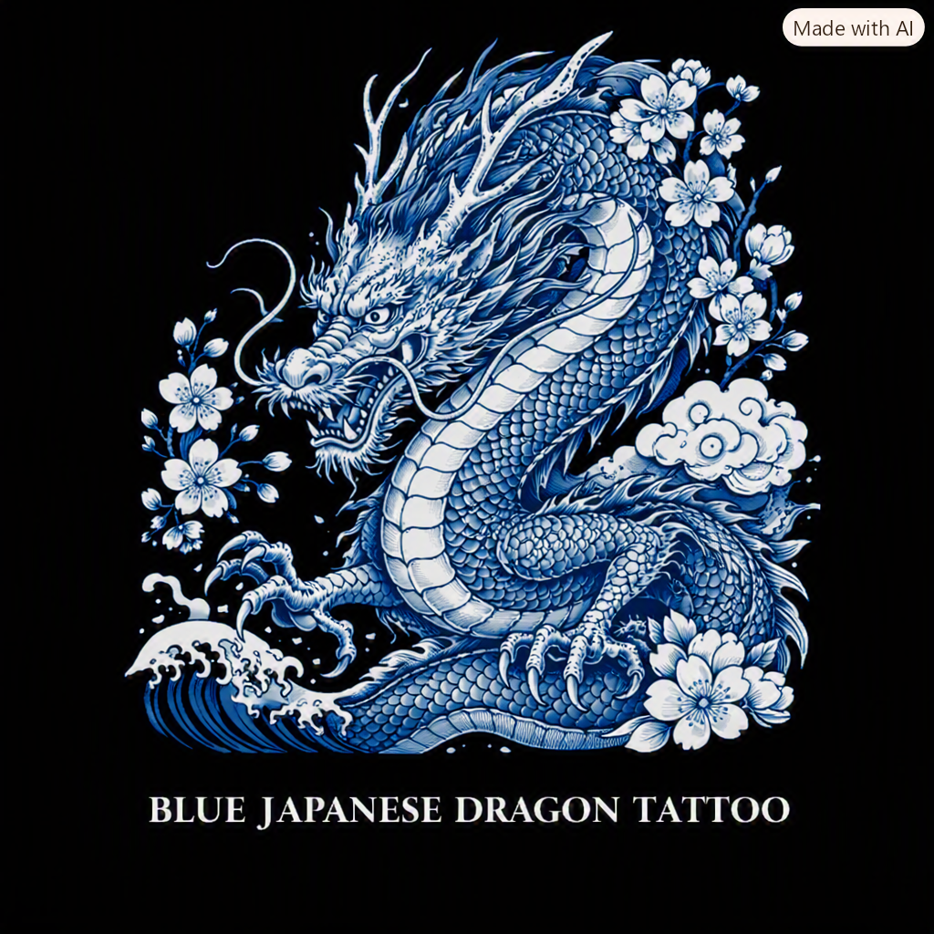 Blue Japanese Dragon Tattoo — High‑Res Digital Download + License