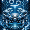 Cyberpunk Cancer – Silver Blue Zodiac Crab