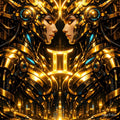 Cyberpunk Gemini Twins – Golden Futuristic Zodiac