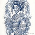 Cyber-Geisha Kabuki Mask – Neo-Traditional Japanese Tattoo Design