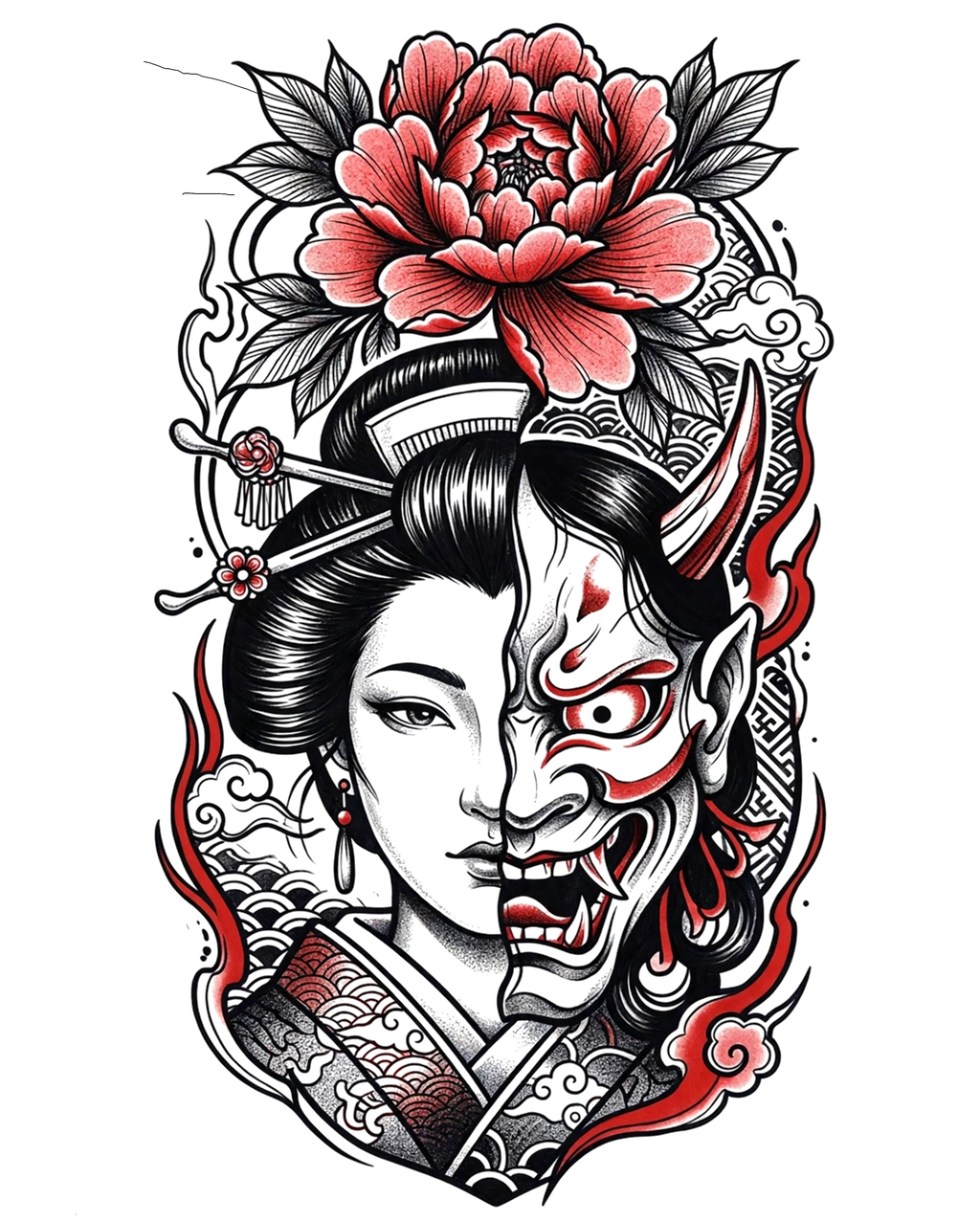 Geisha & Hannya Tattoo Pack | 2 Professional Digital Stencils